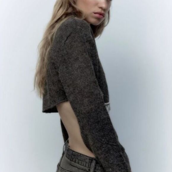 ZARA Jeweled Soft Cropped Sweater - Picture 3 of 6